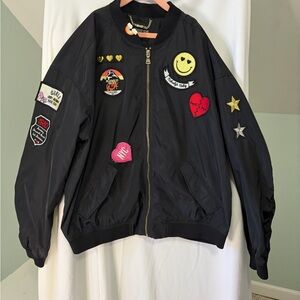Express Black Bomber Jacket with embroidered patches size medium
